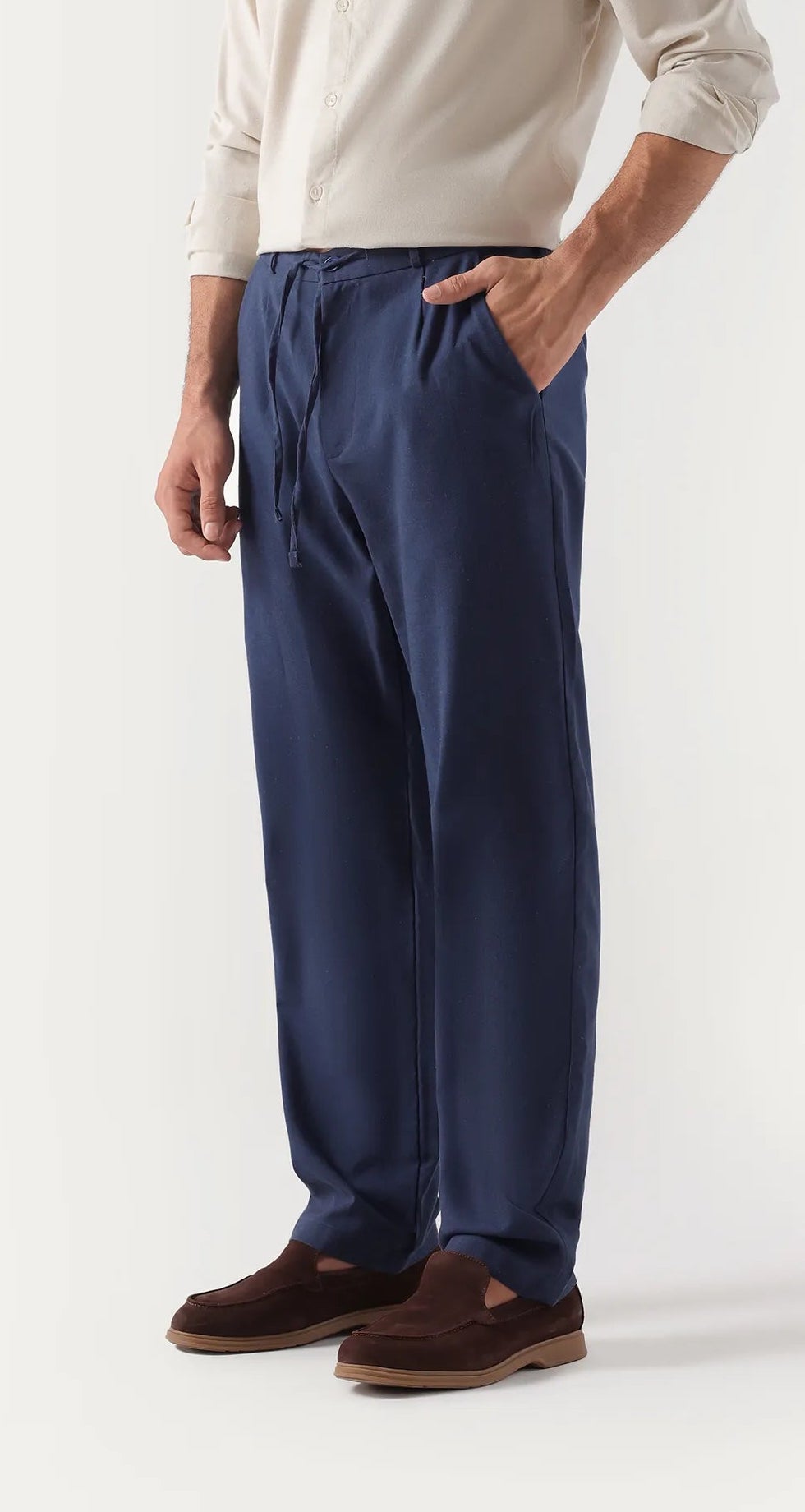 navy linen trousers