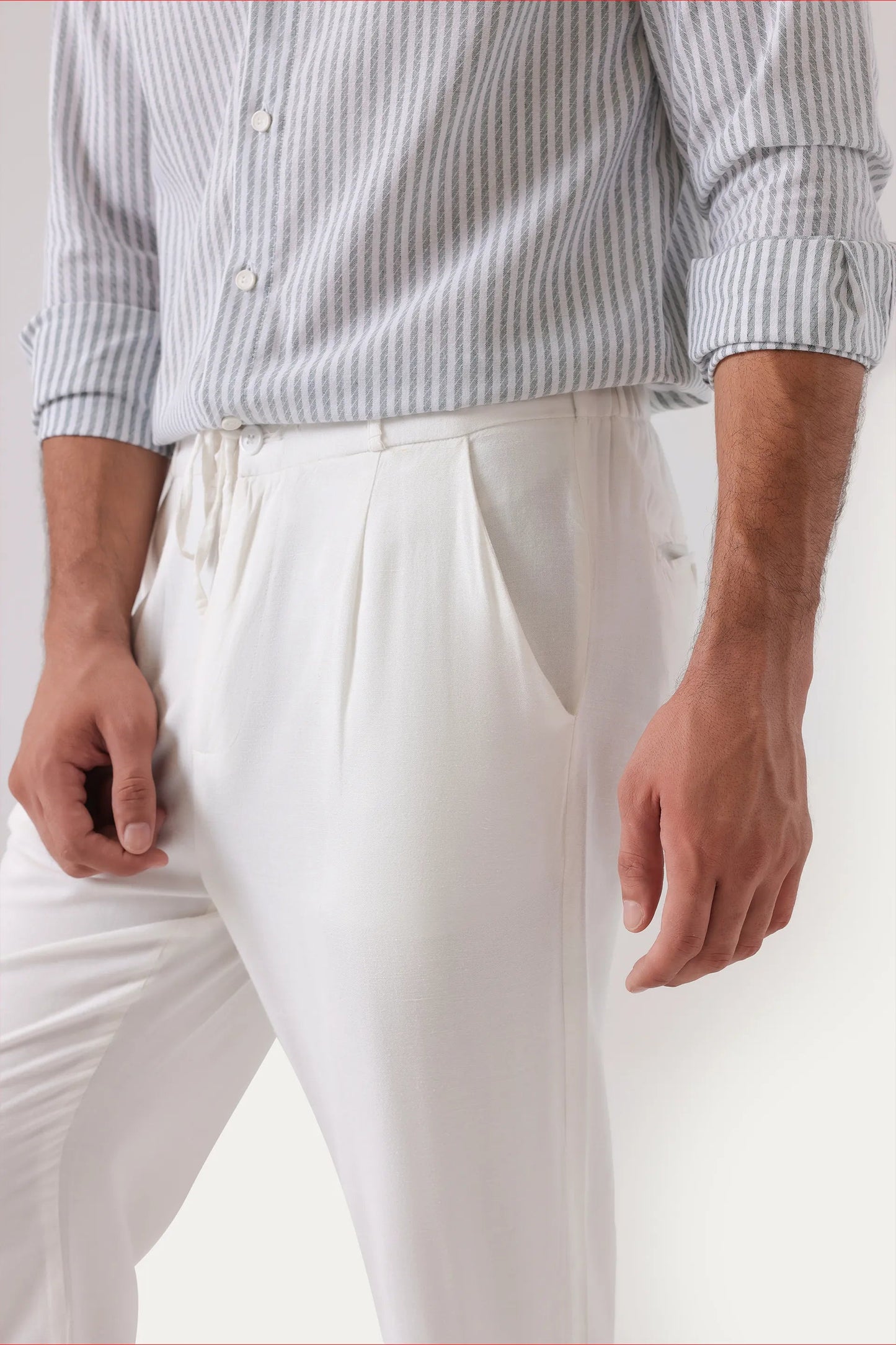white linen trousers
