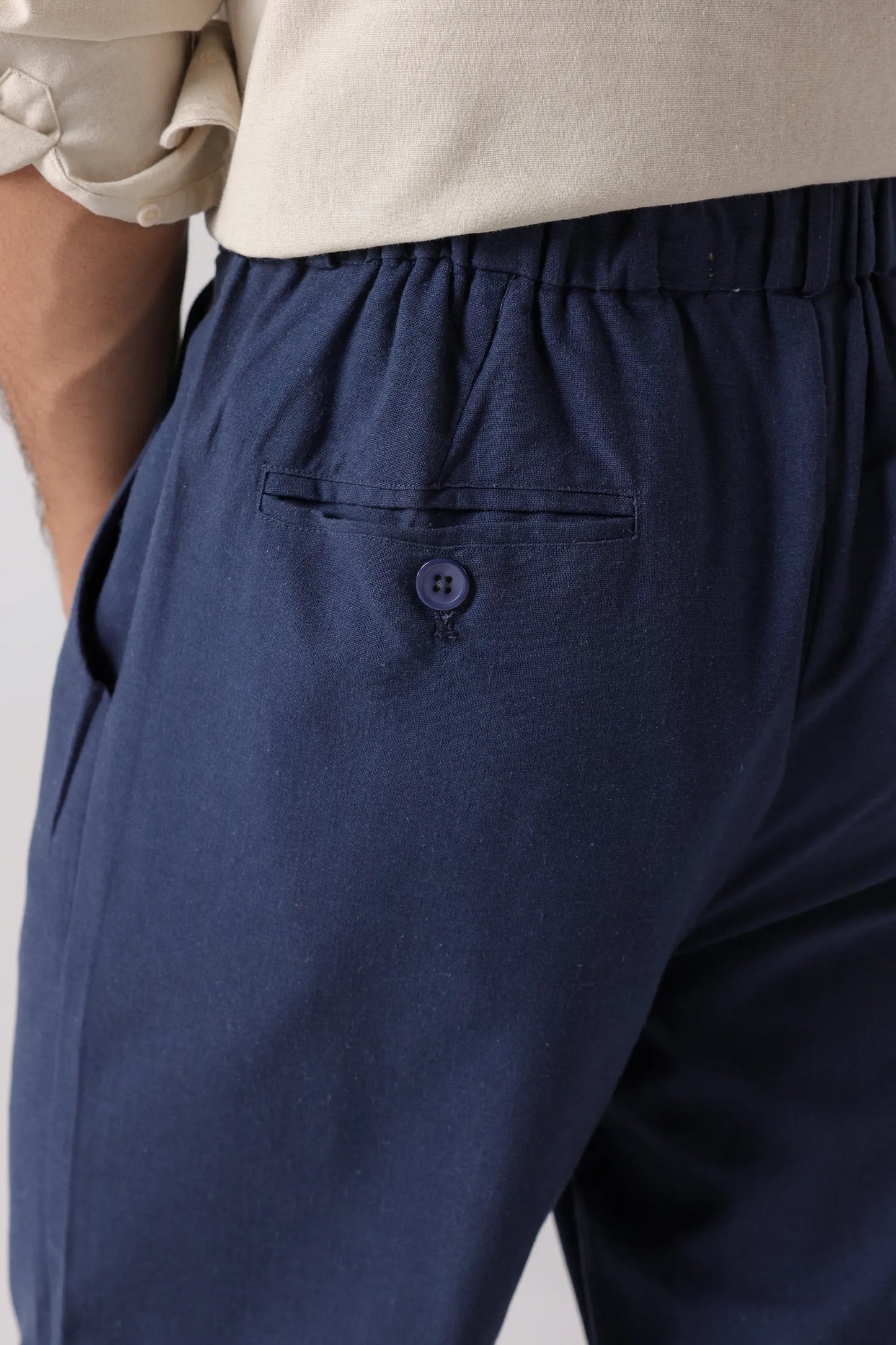 navy linen trousers