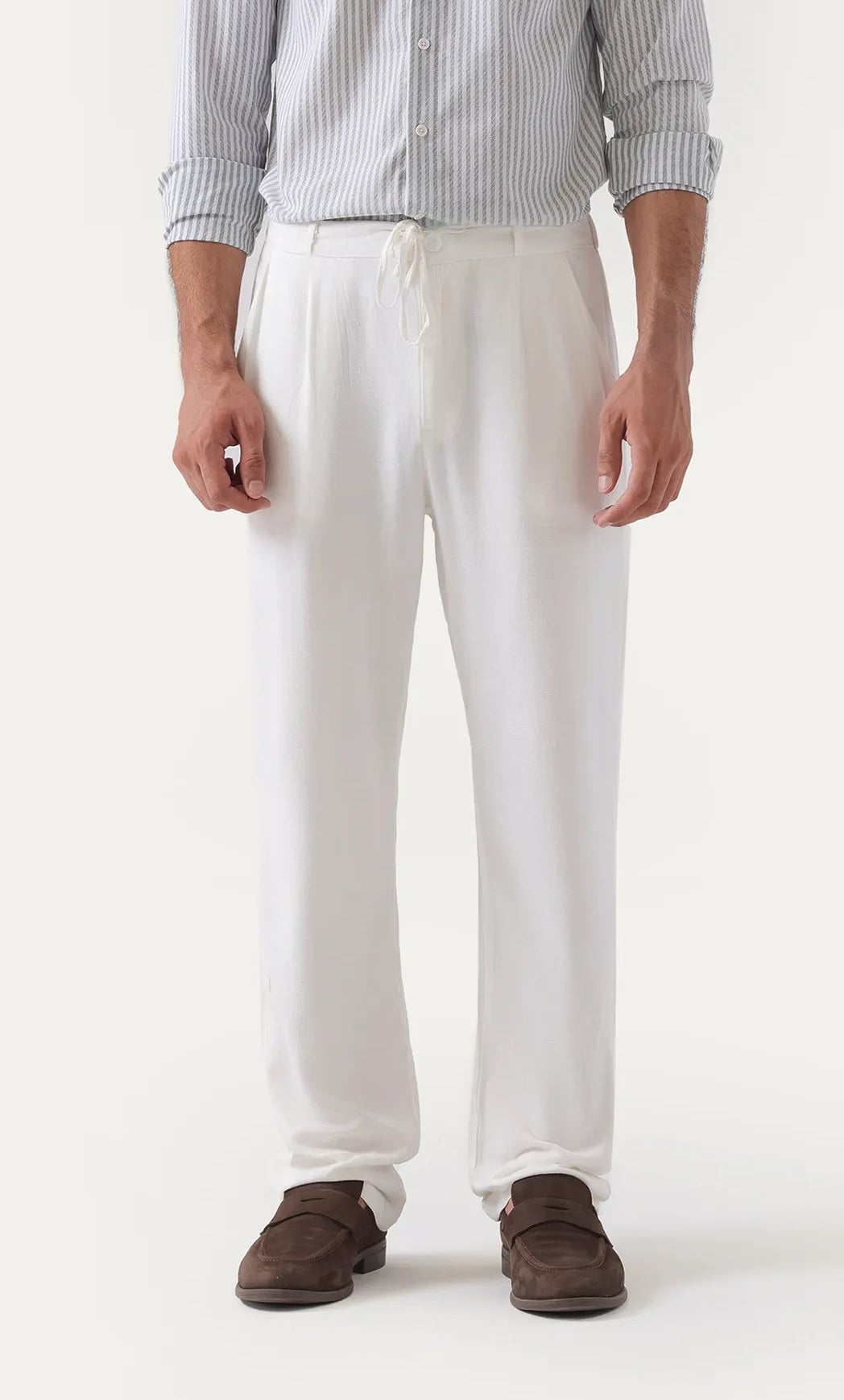 white linen trousers