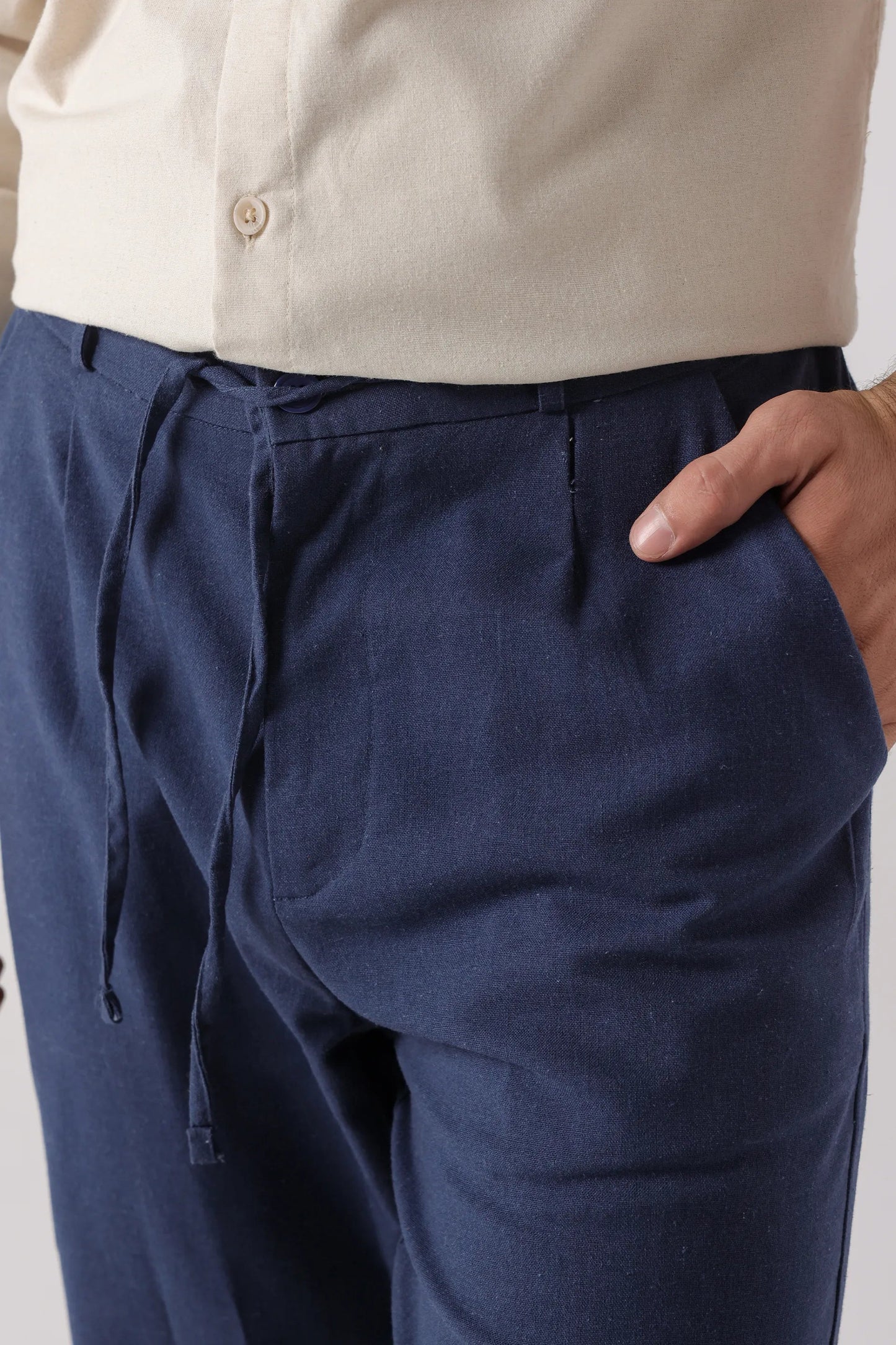 navy linen trousers
