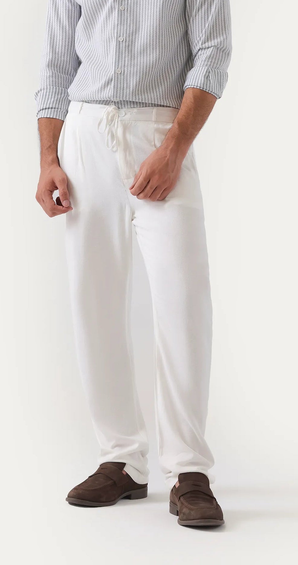 white linen trousers