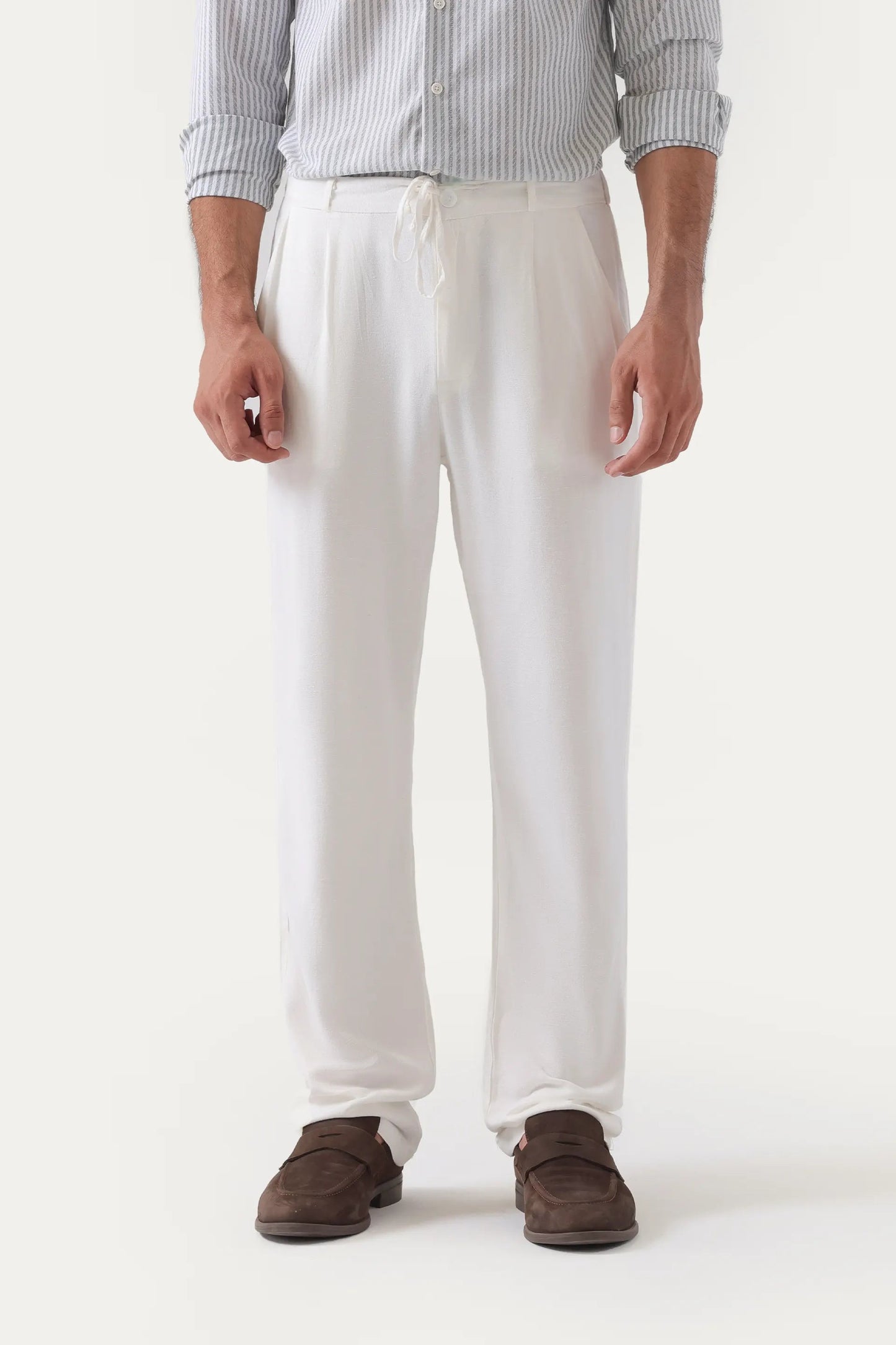 white linen trousers