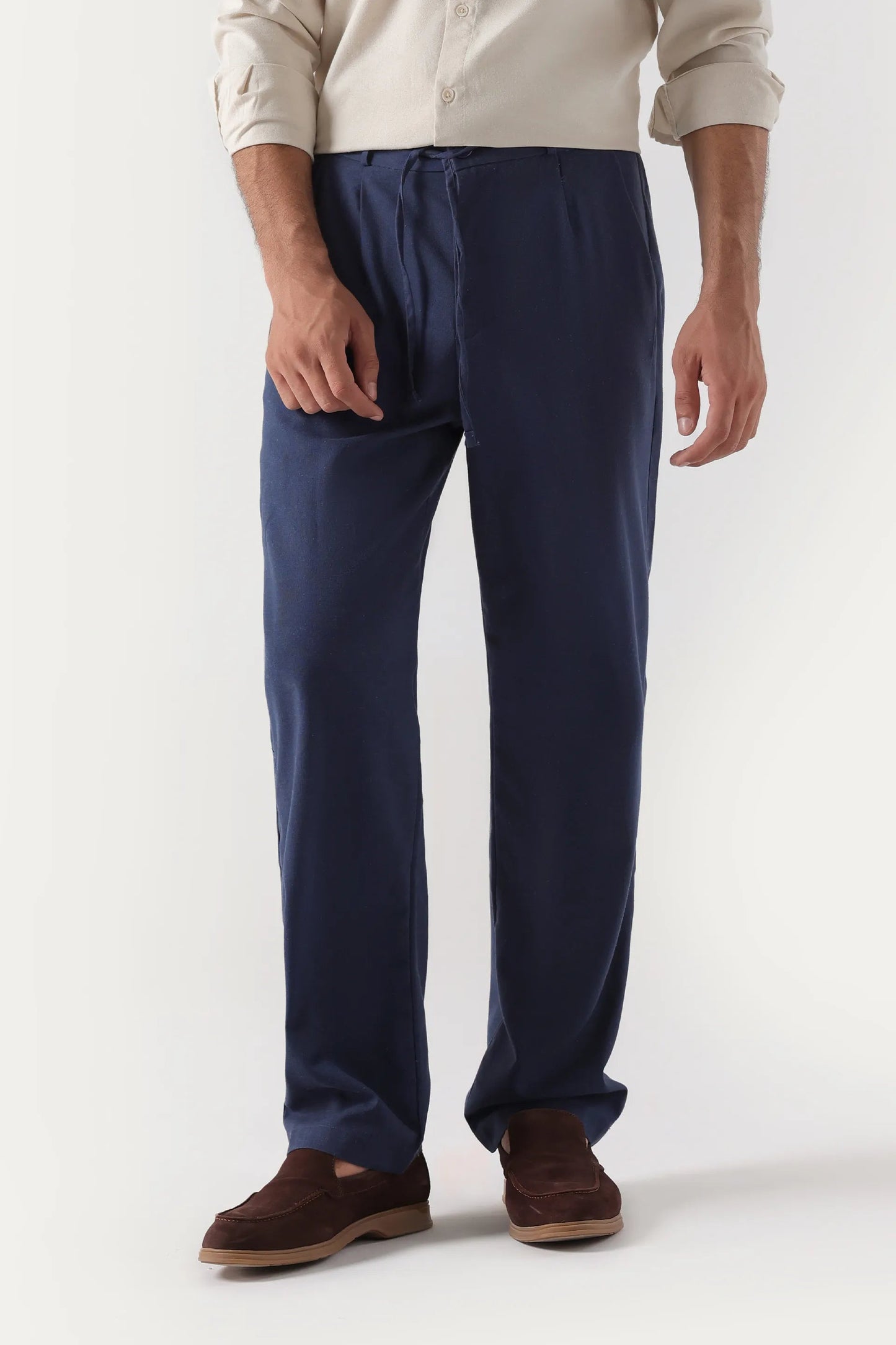 navy linen trousers